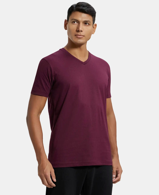 Super Combed Cotton Rich Solid V Neck Half Sleeve T-Shirt  - Wine Tasting-2