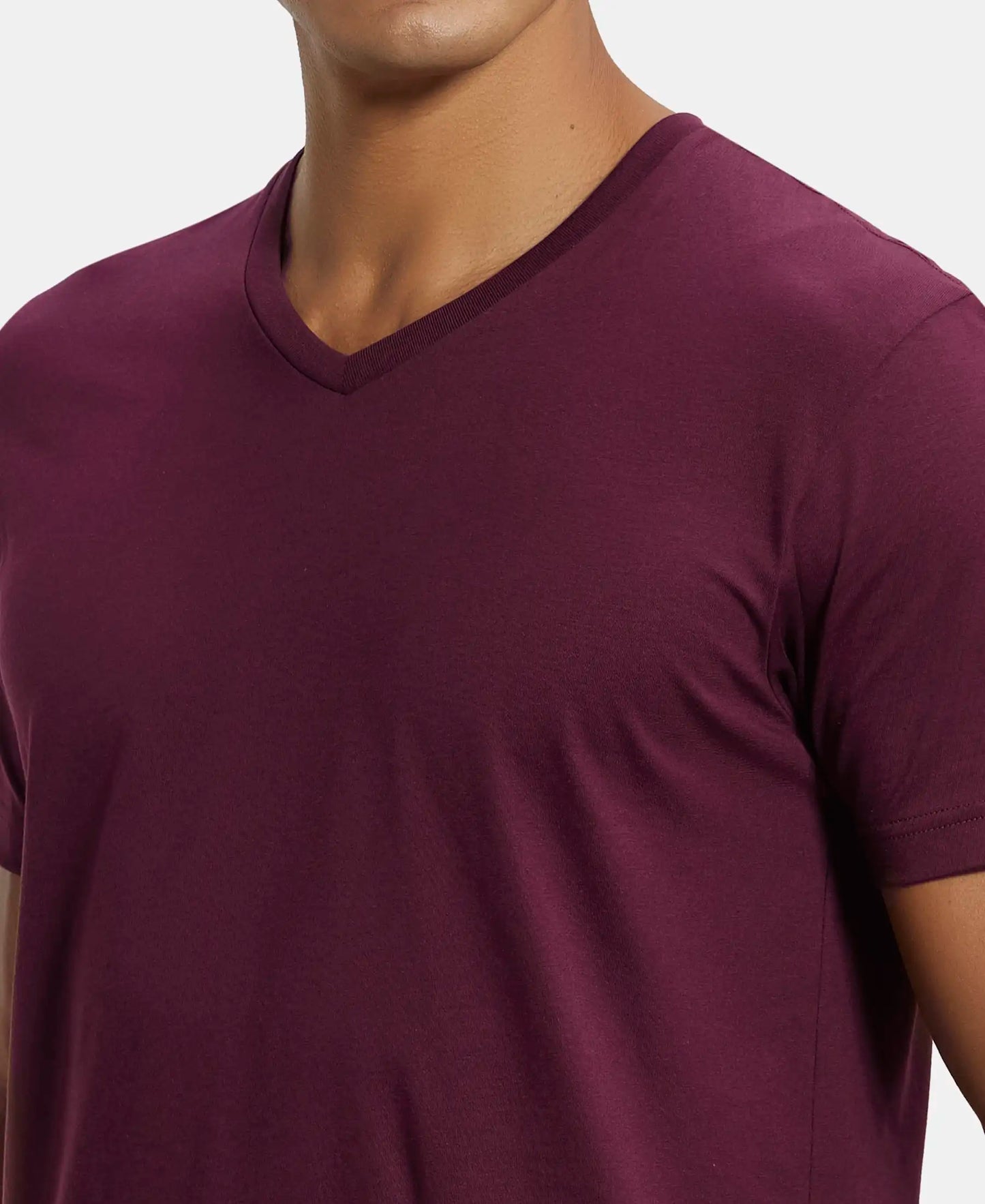 Super Combed Cotton Rich Solid V Neck Half Sleeve T-Shirt  - Wine Tasting-6