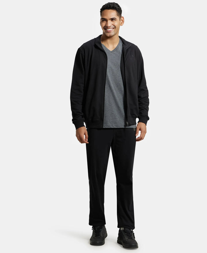 Super Combed Cotton French Terry Jacket with Ribbed Cuffs - Black-4