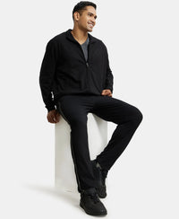 Super Combed Cotton French Terry Jacket with Ribbed Cuffs - Black-6