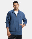 Super Combed Cotton French Terry Jacket with Ribbed Cuffs - Blue Snow Melange-1