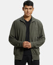 Super Combed Cotton French Terry Jacket with Ribbed Cuffs - Deep Olive-1