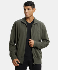 Super Combed Cotton French Terry Jacket with Ribbed Cuffs - Deep Olive-2