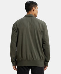 Super Combed Cotton French Terry Jacket with Ribbed Cuffs - Deep Olive-3