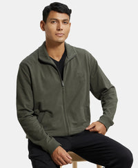 Super Combed Cotton French Terry Jacket with Ribbed Cuffs - Deep Olive-5