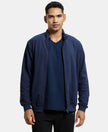 Super Combed Cotton French Terry Jacket with Ribbed Cuffs - Navy-1