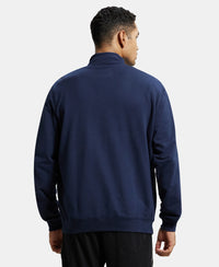 Super Combed Cotton French Terry Jacket with Ribbed Cuffs - Navy-3
