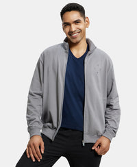 Super Combed Cotton French Terry Jacket with Ribbed Cuffs - Performance Grey-1