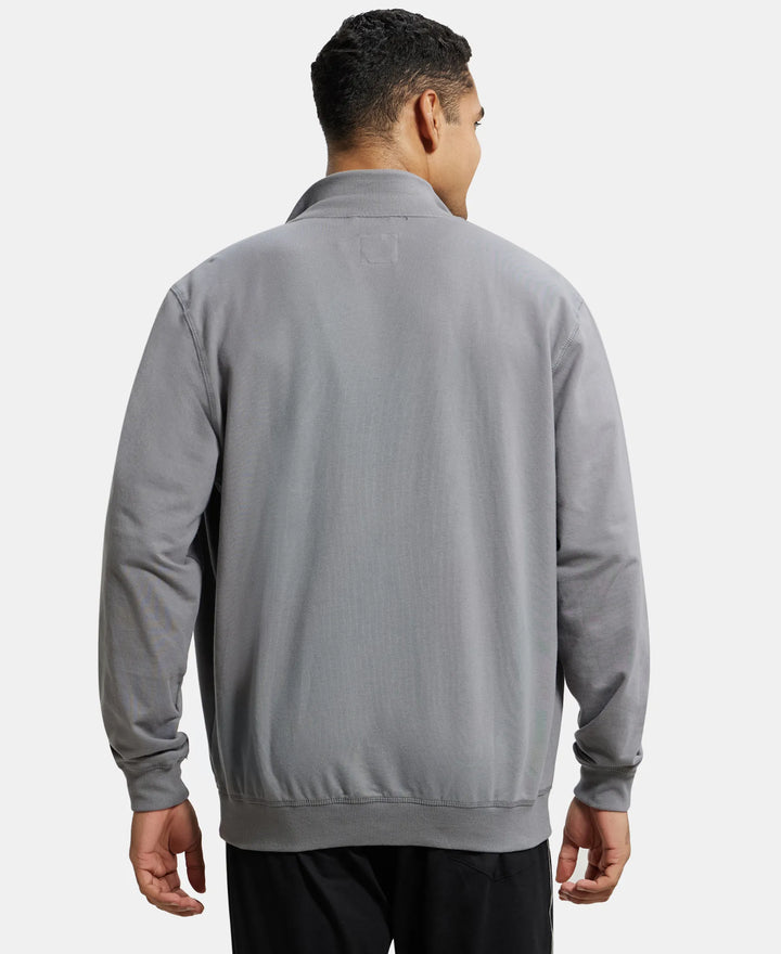 Super Combed Cotton French Terry Jacket with Ribbed Cuffs - Performance Grey-3