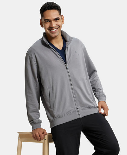 Super Combed Cotton French Terry Jacket with Ribbed Cuffs - Performance Grey-5