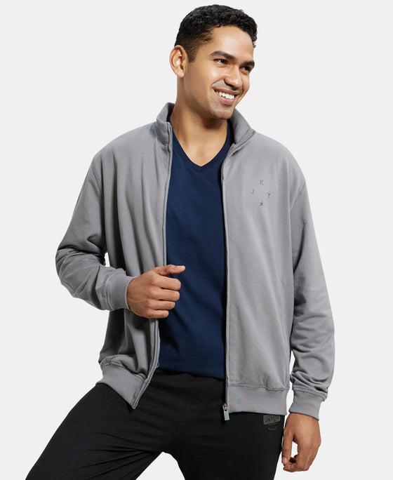 Super Combed Cotton French Terry Jacket with Ribbed Cuffs - Performance Grey-6