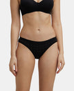 Medium Coverage Super Combed Cotton Elastane Stretch Bikini With Exposed Waistband and StayFresh Treatment - Black print-1