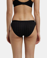 Medium Coverage Super Combed Cotton Elastane Stretch Bikini With Exposed Waistband and StayFresh Treatment - Black print-3