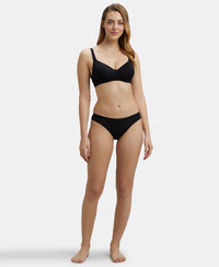 Medium Coverage Super Combed Cotton Elastane Stretch Bikini With Exposed Waistband and StayFresh Treatment - Black print-4