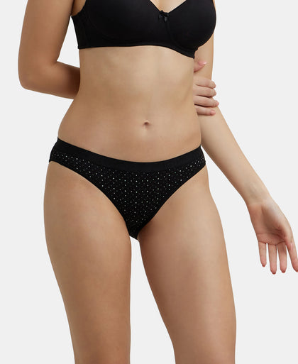 Medium Coverage Super Combed Cotton Elastane Stretch Bikini With Exposed Waistband and StayFresh Treatment - Black print-5