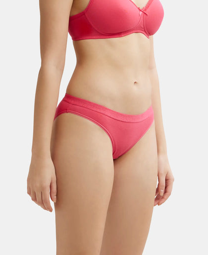 Medium Coverage Super Combed Cotton Elastane Stretch Bikini With Exposed Waistband and StayFresh Treatment - Black-2