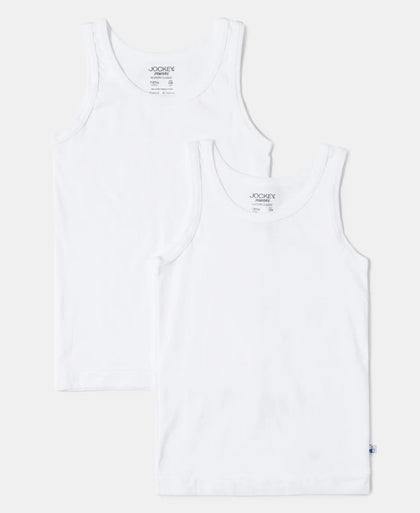 Super Combed Cotton Round Neck Sleeveless Vest - White-1