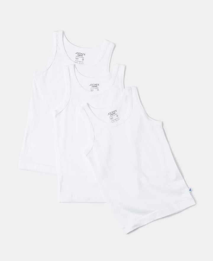 Super Combed Cotton Round Neck Sleeveless Vest - White (Pack of 3)