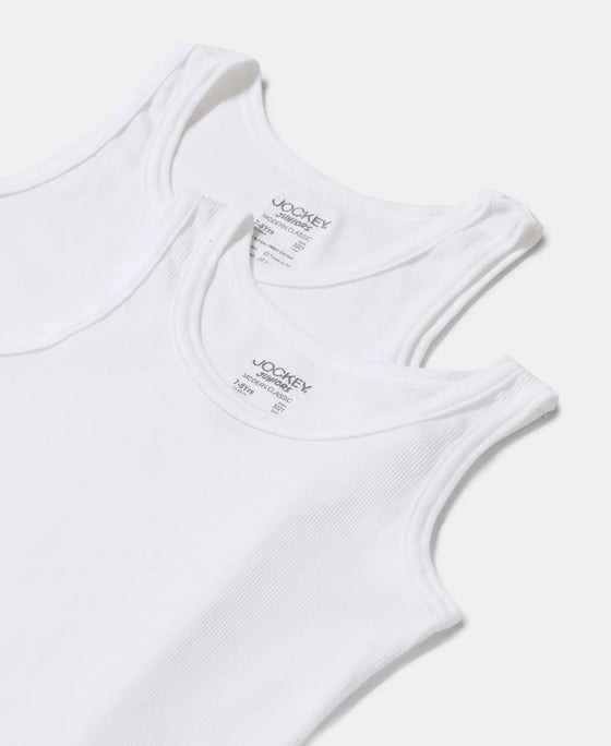 Super Combed Cotton Rib Fabric Sleeveless Vest - White-4