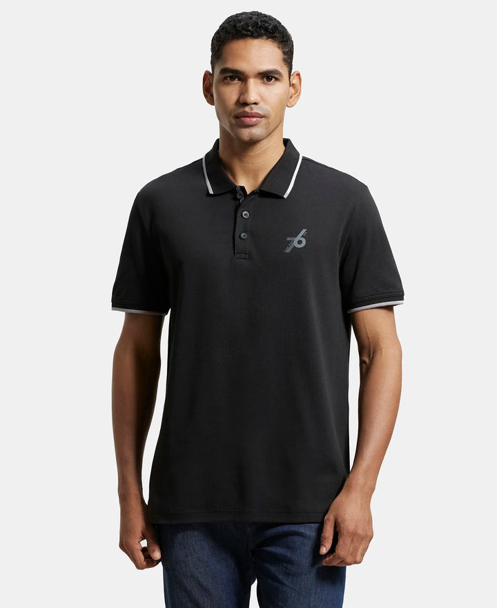 Super Combed Cotton Rich Solid Half Sleeve Polo T-Shirt - Black-1