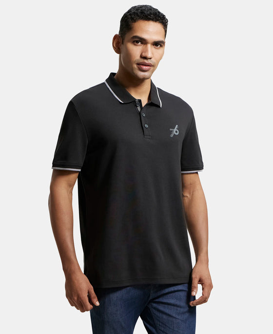 Super Combed Cotton Rich Solid Half Sleeve Polo T-Shirt - Black-2