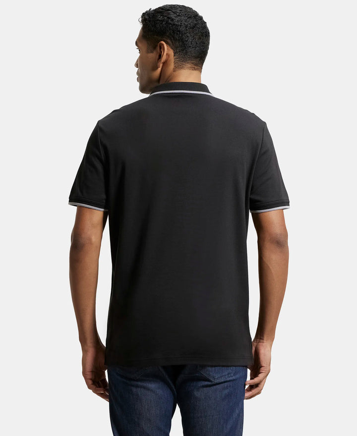 Super Combed Cotton Rich Solid Half Sleeve Polo T-Shirt - Black-3