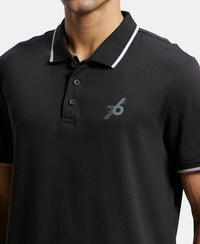 Super Combed Cotton Rich Solid Half Sleeve Polo T-Shirt - Black-7