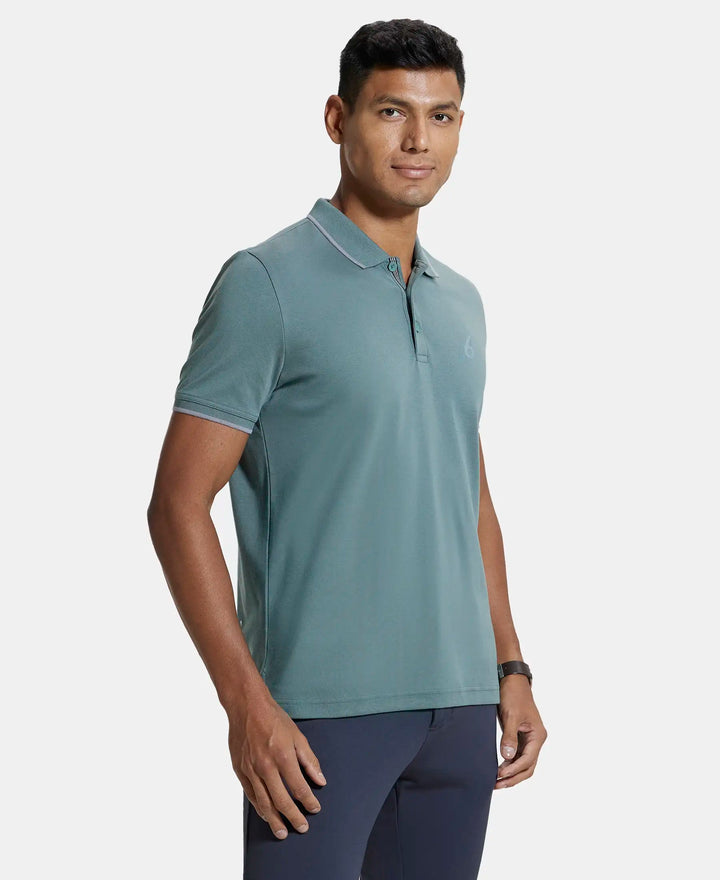 Super Combed Cotton Rich Solid Half Sleeve Polo T-Shirt - Balsam Green-2