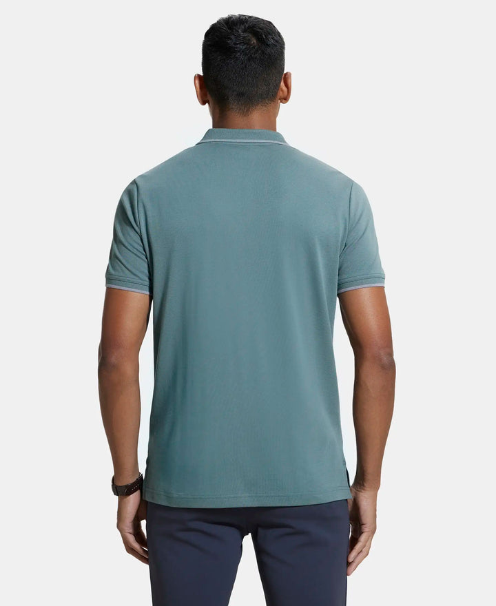 Super Combed Cotton Rich Solid Half Sleeve Polo T-Shirt - Balsam Green-3