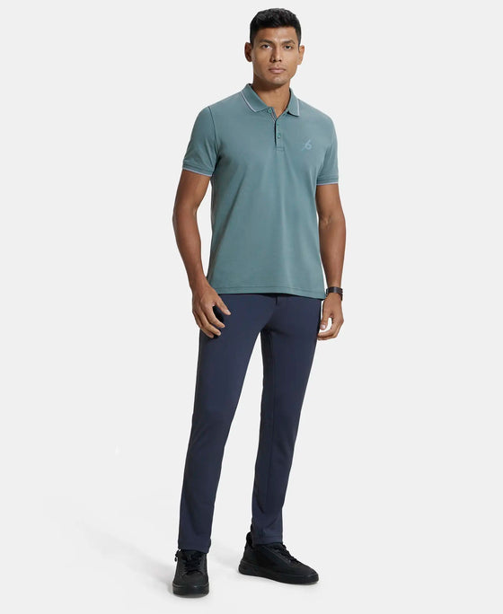 Super Combed Cotton Rich Solid Half Sleeve Polo T-Shirt - Balsam Green-4