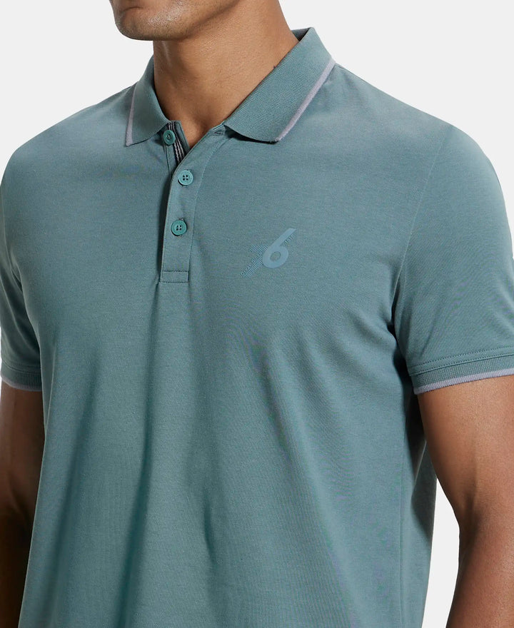 Super Combed Cotton Rich Solid Half Sleeve Polo T-Shirt - Balsam Green-6