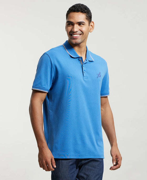 Super Combed Cotton Rich Solid Half Sleeve Polo T-Shirt - Bright Cobalt-2