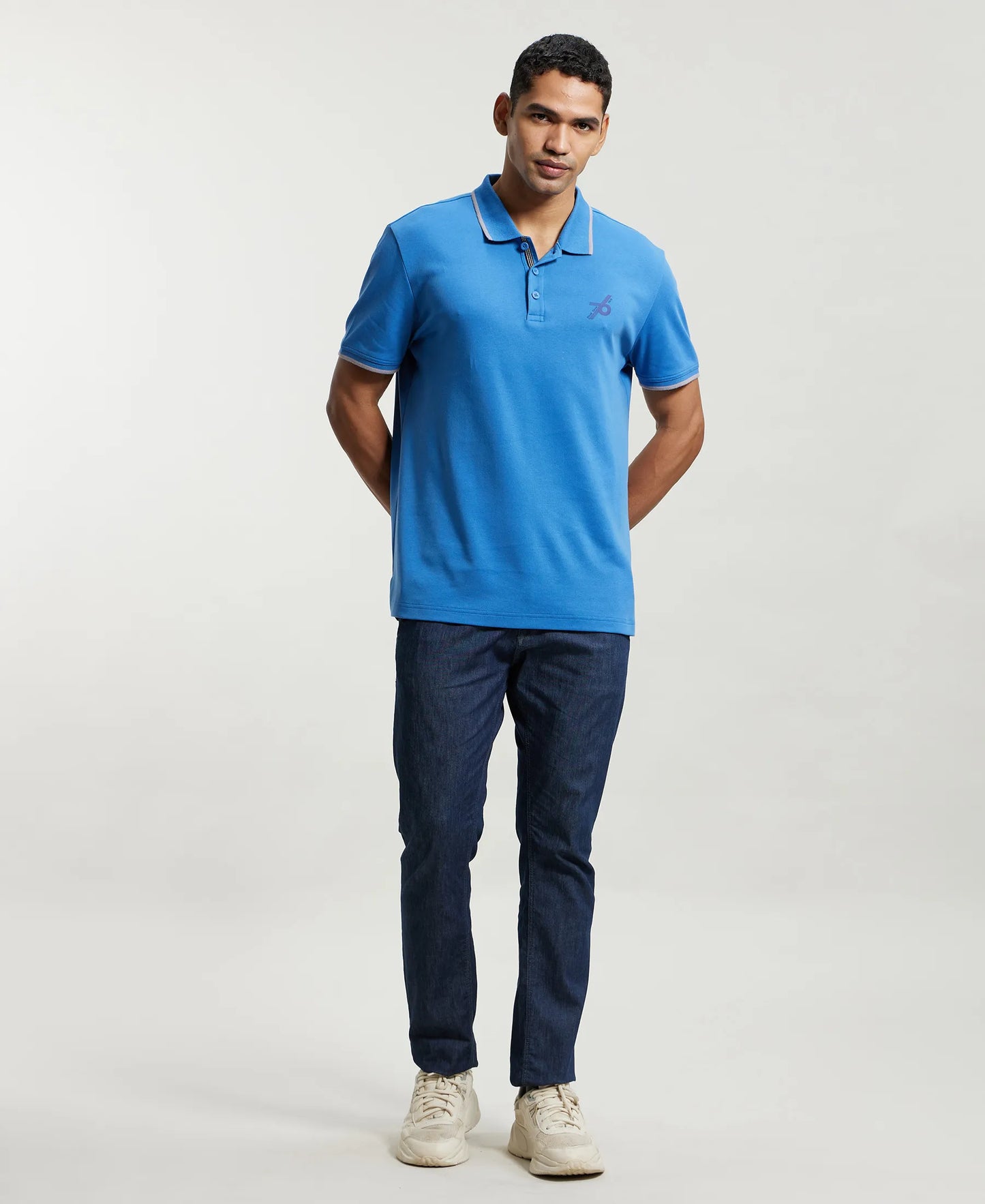 Super Combed Cotton Rich Solid Half Sleeve Polo T-Shirt - Bright Cobalt-4