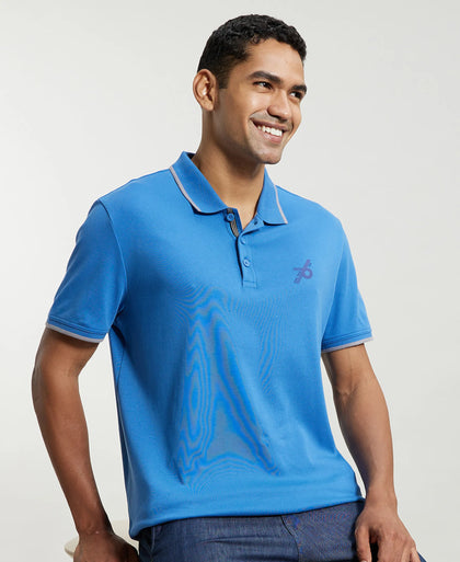 Super Combed Cotton Rich Solid Half Sleeve Polo T-Shirt - Bright Cobalt-5