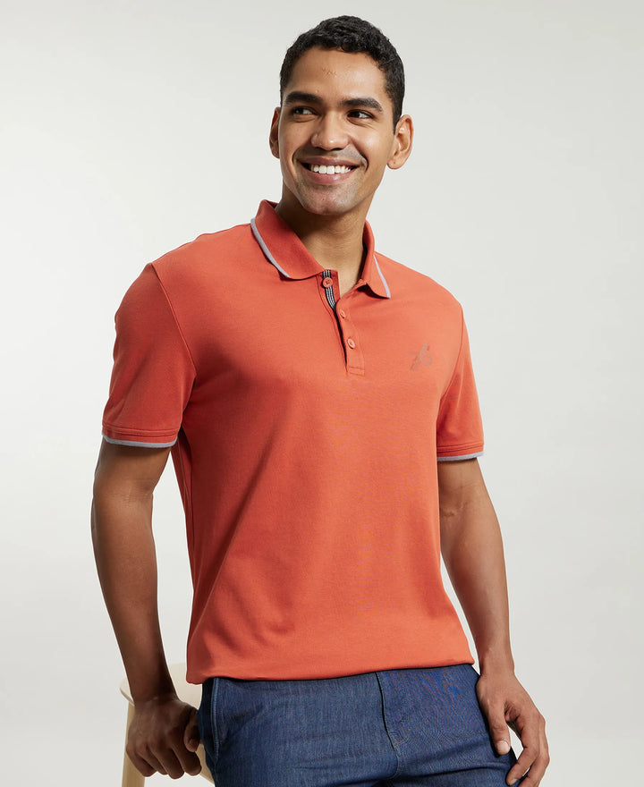 Super Combed Cotton Rich Solid Half Sleeve Polo T-Shirt - Cinnabar-5