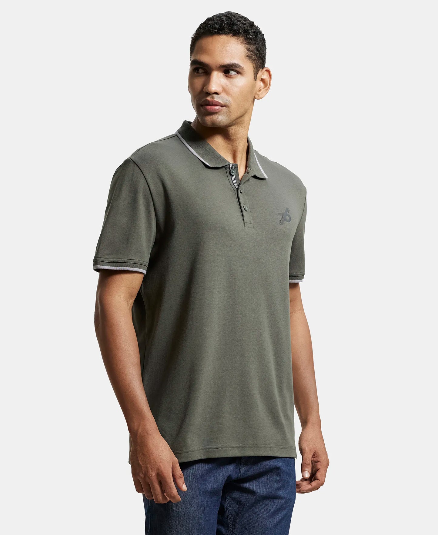 Super Combed Cotton Rich Solid Half Sleeve Polo T-Shirt - Deep Olive-2