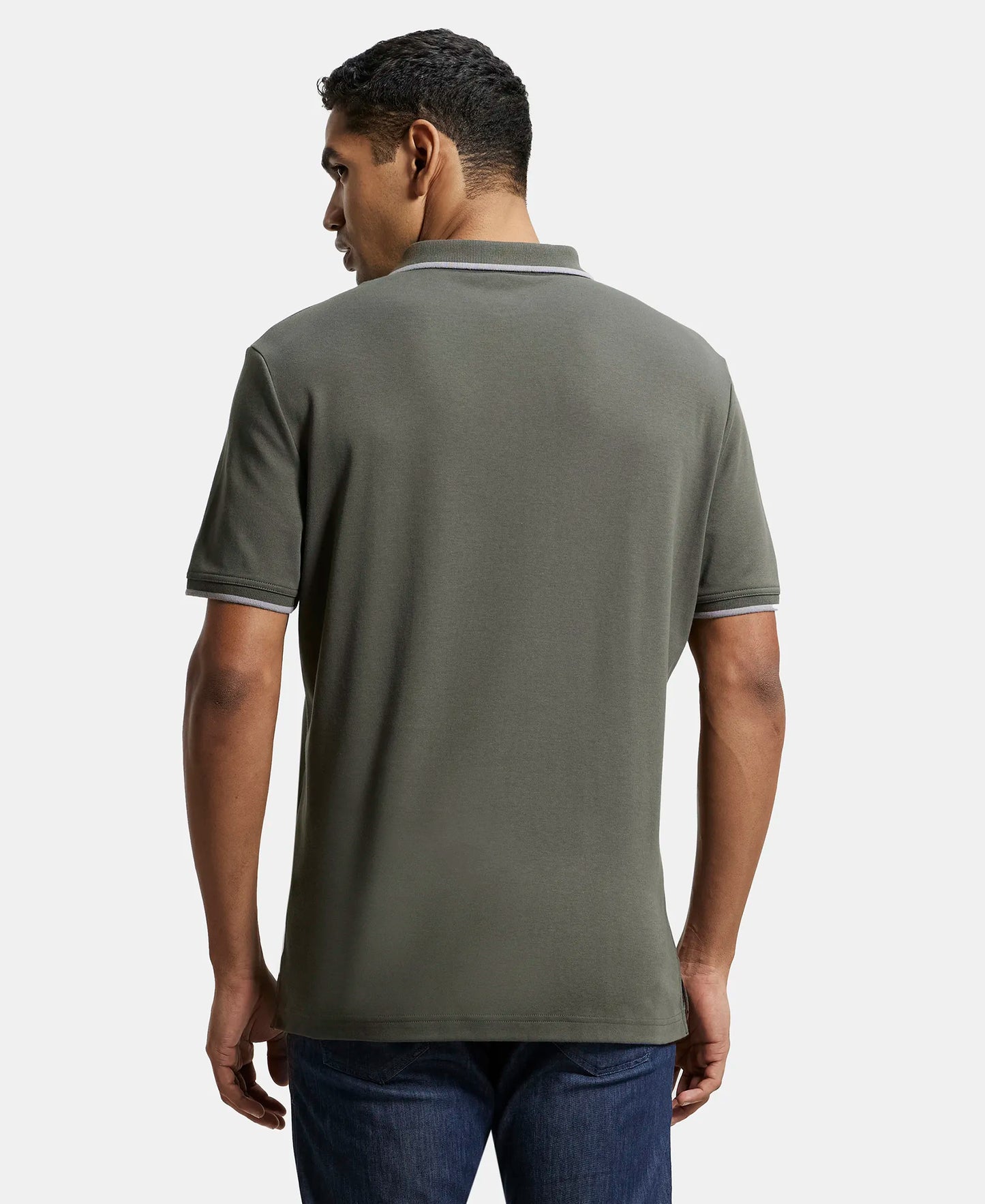 Super Combed Cotton Rich Solid Half Sleeve Polo T-Shirt - Deep Olive-3