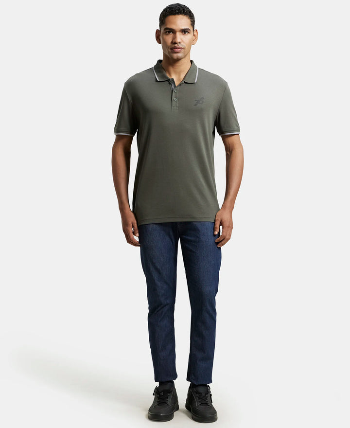 Super Combed Cotton Rich Solid Half Sleeve Polo T-Shirt - Deep Olive-4