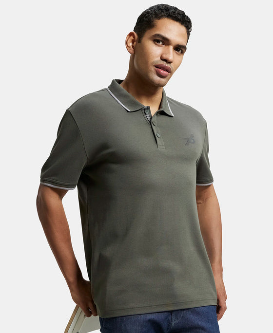 Super Combed Cotton Rich Solid Half Sleeve Polo T-Shirt - Deep Olive-5