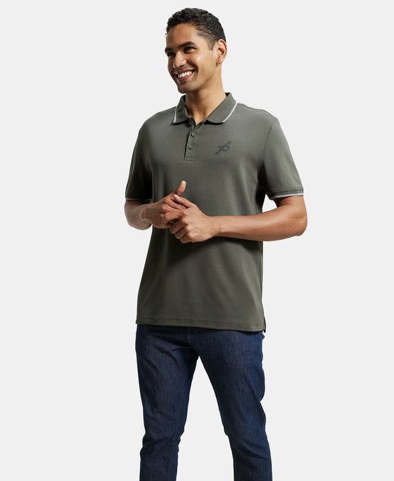 Super Combed Cotton Rich Solid Half Sleeve Polo T-Shirt - Deep Olive-6