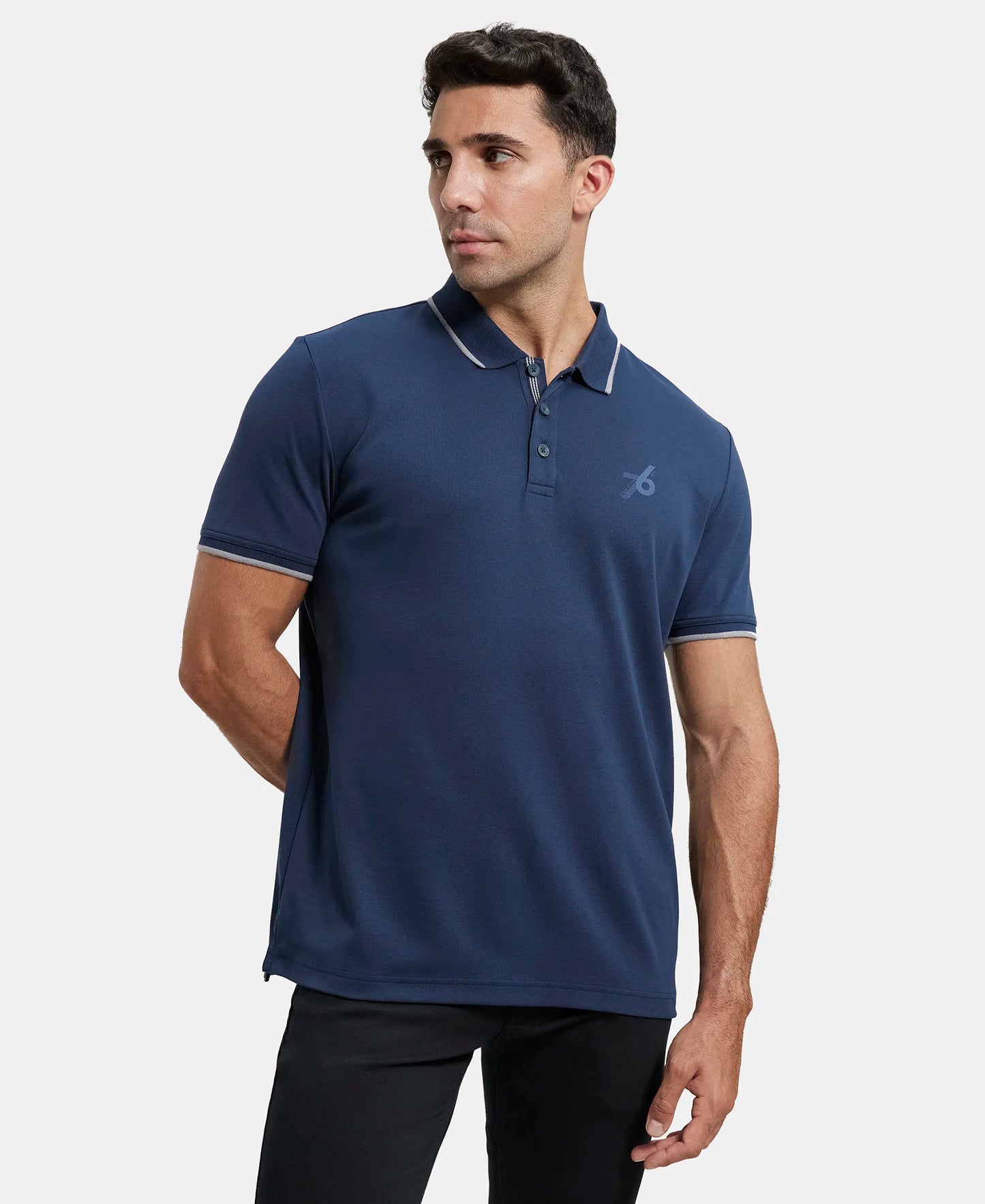 Super Combed Cotton Rich Solid Half Sleeve Polo T-Shirt - Navy-1