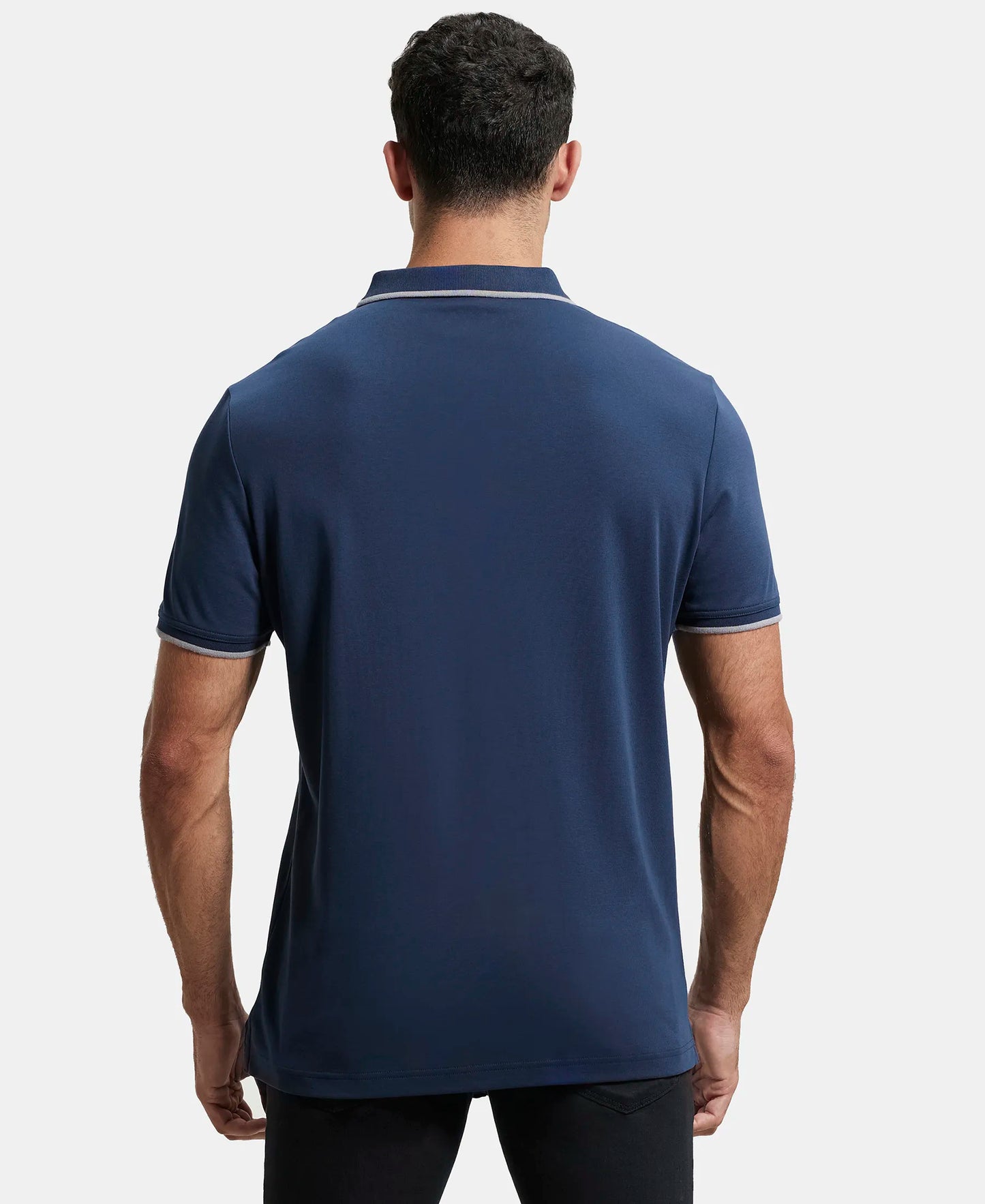 Super Combed Cotton Rich Solid Half Sleeve Polo T-Shirt - Navy-3