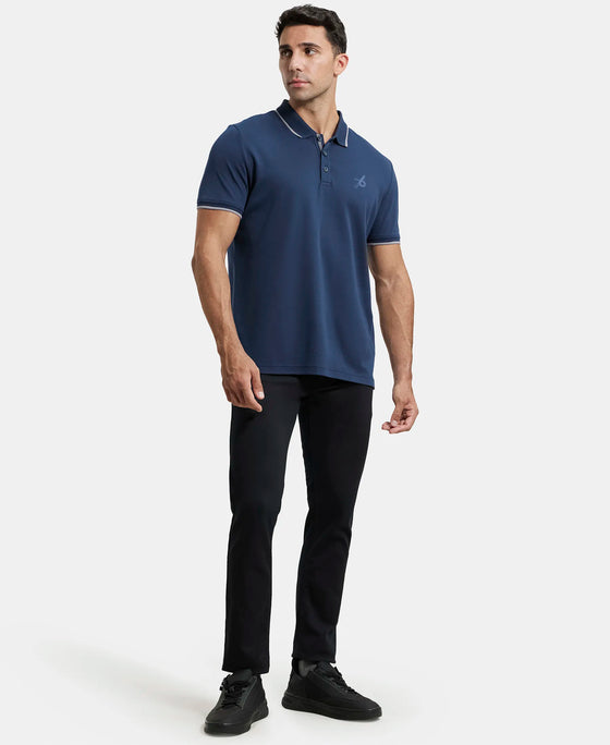 Super Combed Cotton Rich Solid Half Sleeve Polo T-Shirt - Navy-4