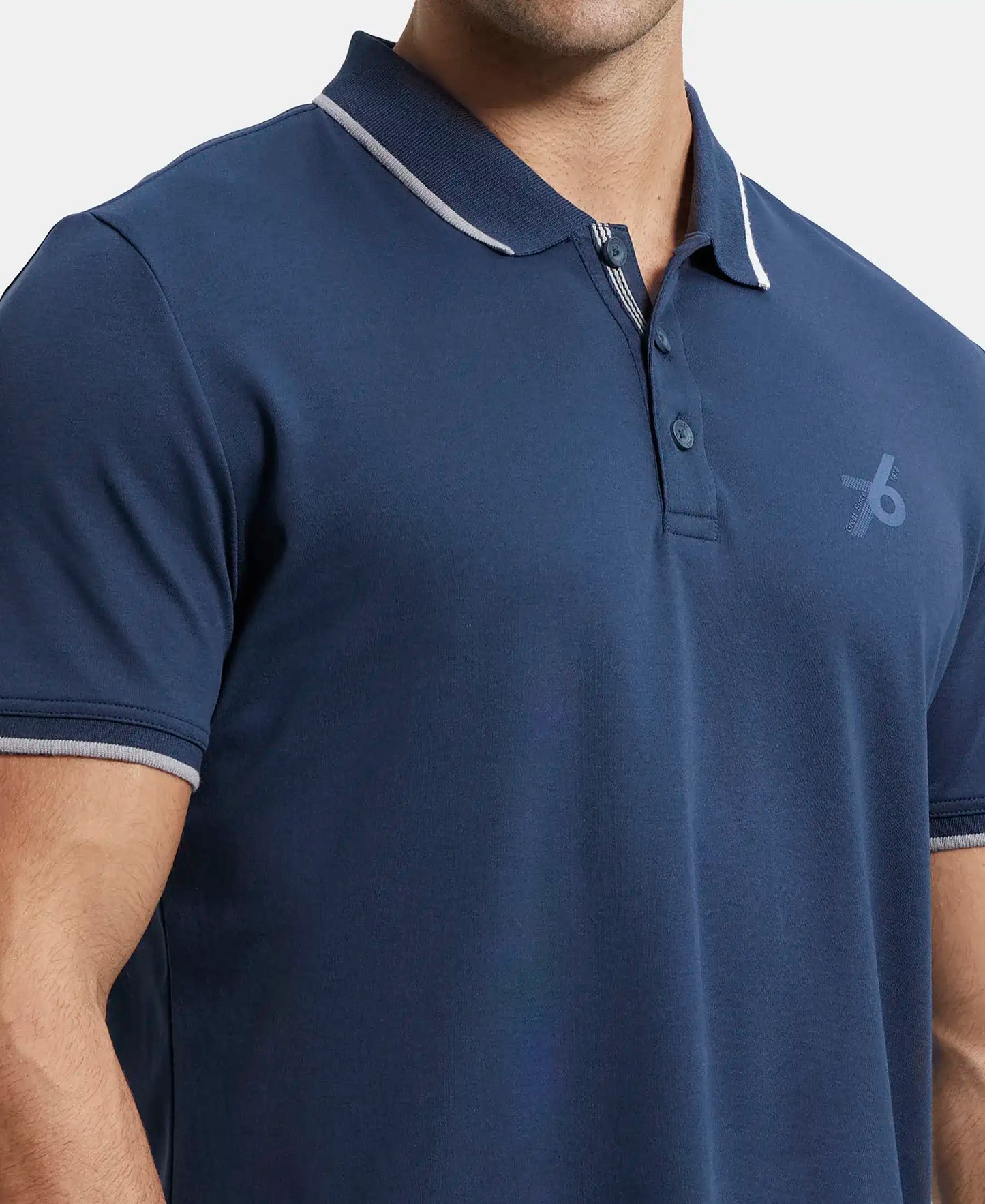 Super Combed Cotton Rich Solid Half Sleeve Polo T-Shirt - Navy-7