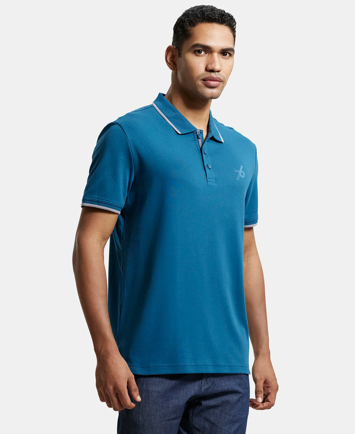 Super Combed Cotton Rich Solid Half Sleeve Polo T-Shirt - Seaport Teal-2