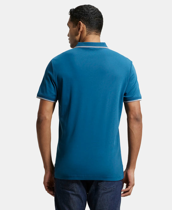 Super Combed Cotton Rich Solid Half Sleeve Polo T-Shirt - Seaport Teal-3