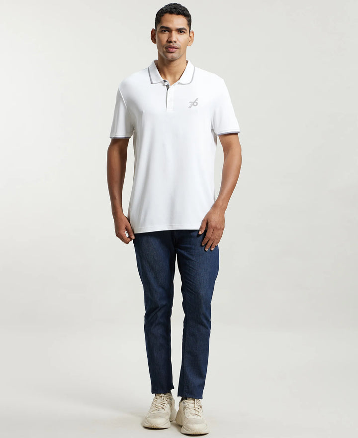 Super Combed Cotton Rich Solid Half Sleeve Polo T-Shirt - White-4