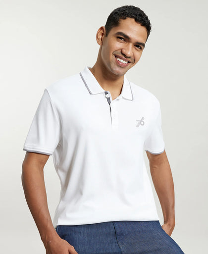 Super Combed Cotton Rich Solid Half Sleeve Polo T-Shirt - White-5