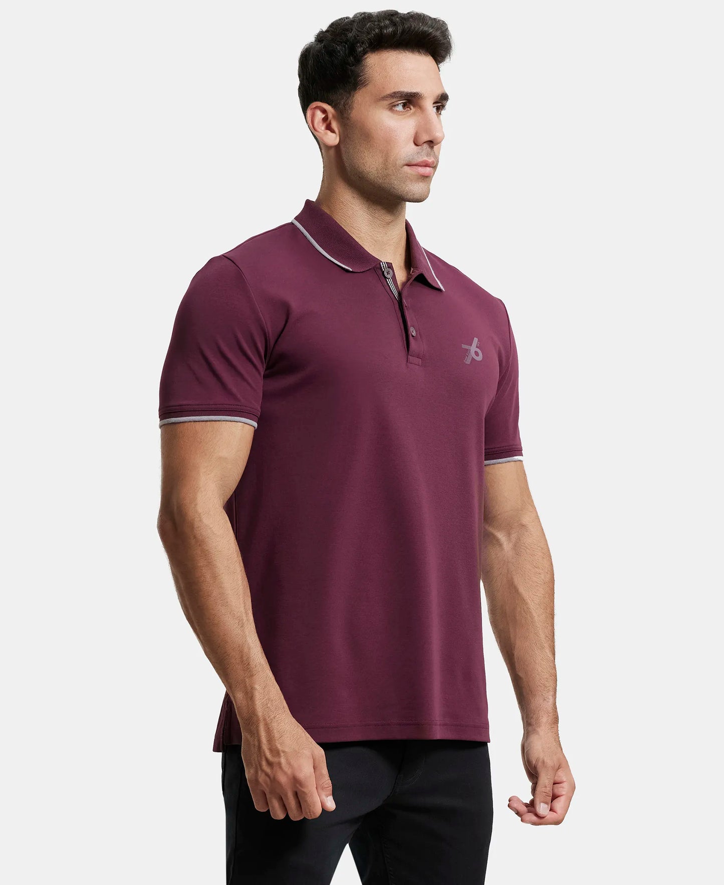 Super Combed Cotton Rich Solid Half Sleeve Polo T-Shirt - Wine Tasting-2