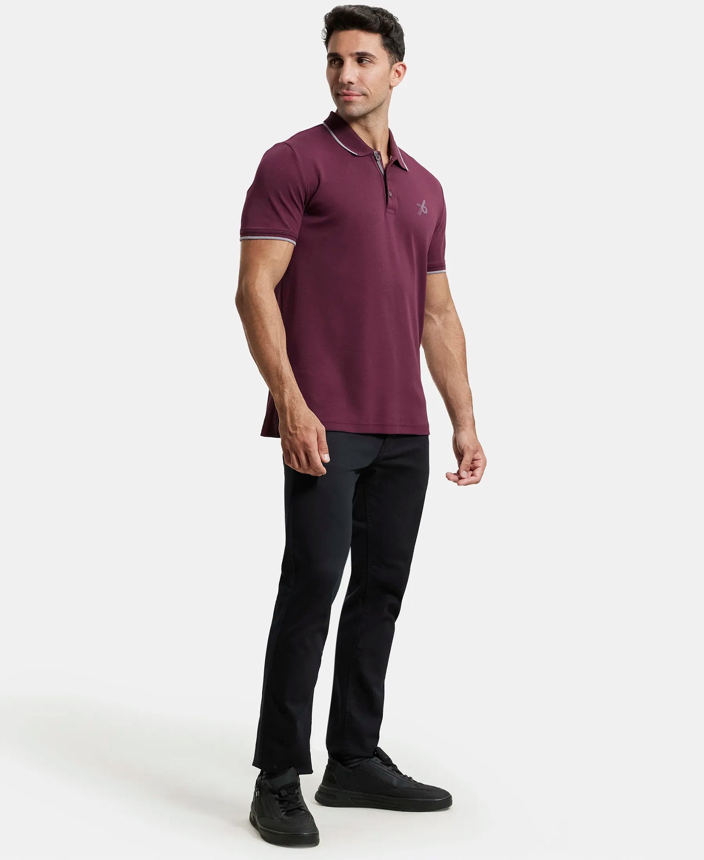 Super Combed Cotton Rich Solid Half Sleeve Polo T-Shirt - Wine Tasting-4